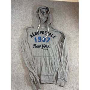 Aeropostale New York Hoodie Mens Small Gray Pullover Activewear Sweatshirt Y2K